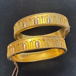 Bates&Bacon Etruscan Gold Plated Gold Bangles.Good Condition See photos for size